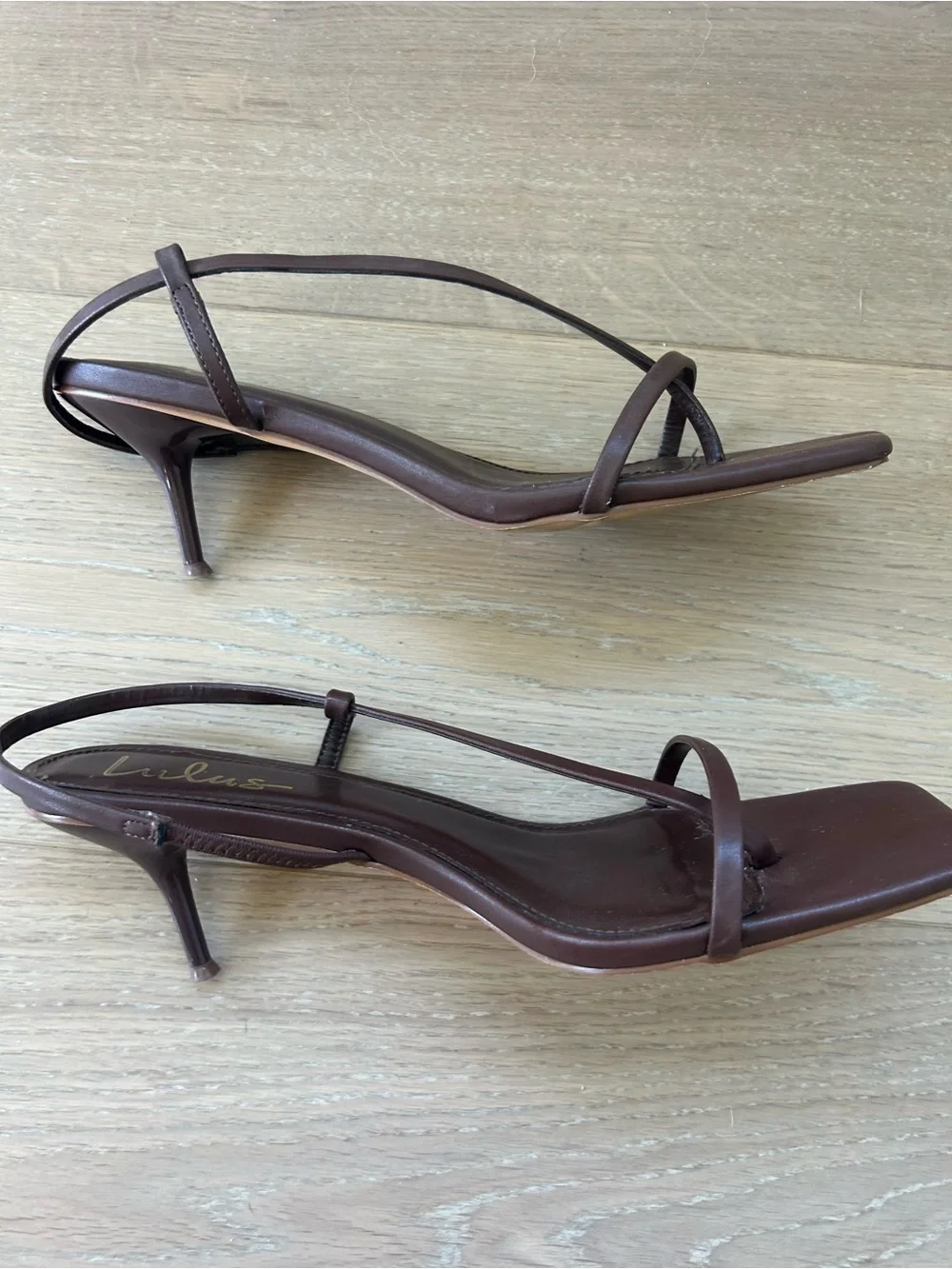 Lulu's Brown Strappy Square-Toe Kitten Heel Sandal